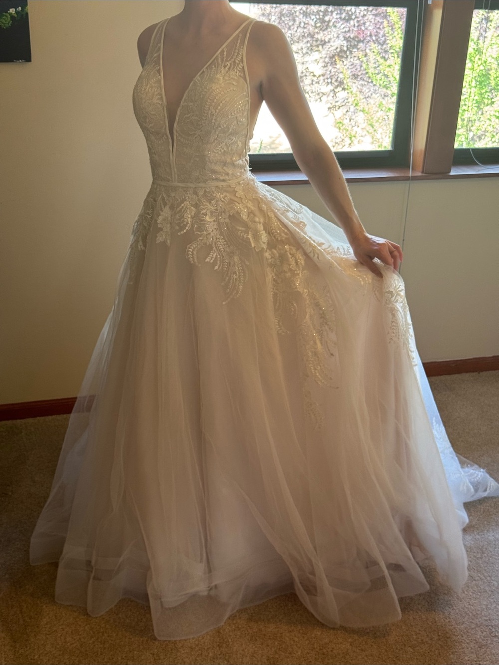 Christina Wu White Lace Bridal Gown with Tulle Accent (Unaltered Bridal Size 10)